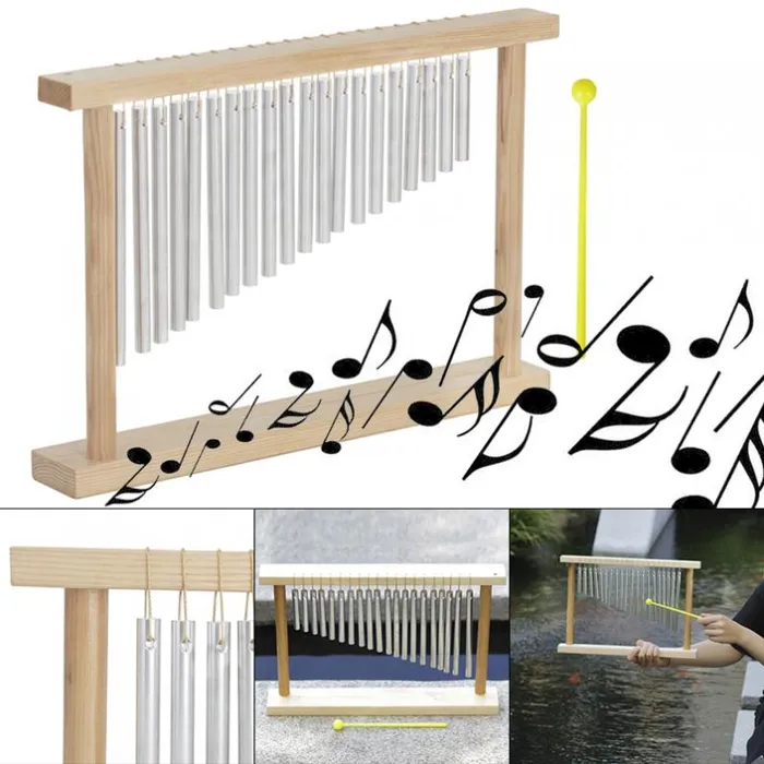 Rings Life Changing Energy 20 Tone Wind Chimes Silver Standing with Wooden Frame Rings Life Changing Energy 20 Tone Wind Chimes Silver Standing with Wooden Frame