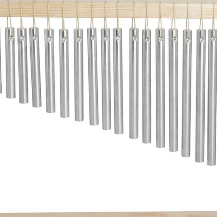 Rings Life Changing Energy 20 Tone Wind Chimes Silver Standing with Wooden Frame
