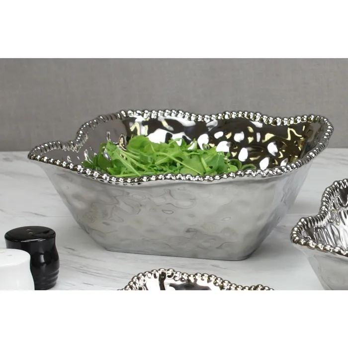 Rings Pampa Bay Verona Porcelain Square Salad Bowl Silver Pampa Bay Rings Pampa Bay Verona Porcelain Square Salad Bowl Silver Pampa Bay
