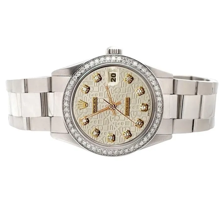 Rolex Oyster Ss Date Just White Diamond Dial Bezel Datejust Watch QUICK SET GB Watches