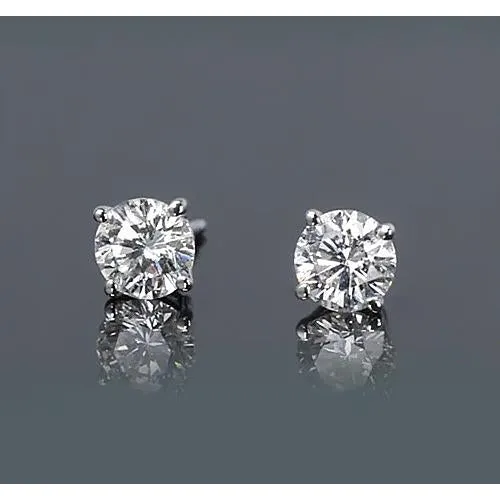 Round Natural Earth Mined Diamond Stud Earrings 150 Carats Prong Style White Gold 14K GB Earrings