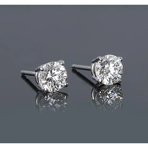 Round Natural Earth Mined Diamond Stud Earrings 150 Carats Prong Style White Gold 14K GB Earrings