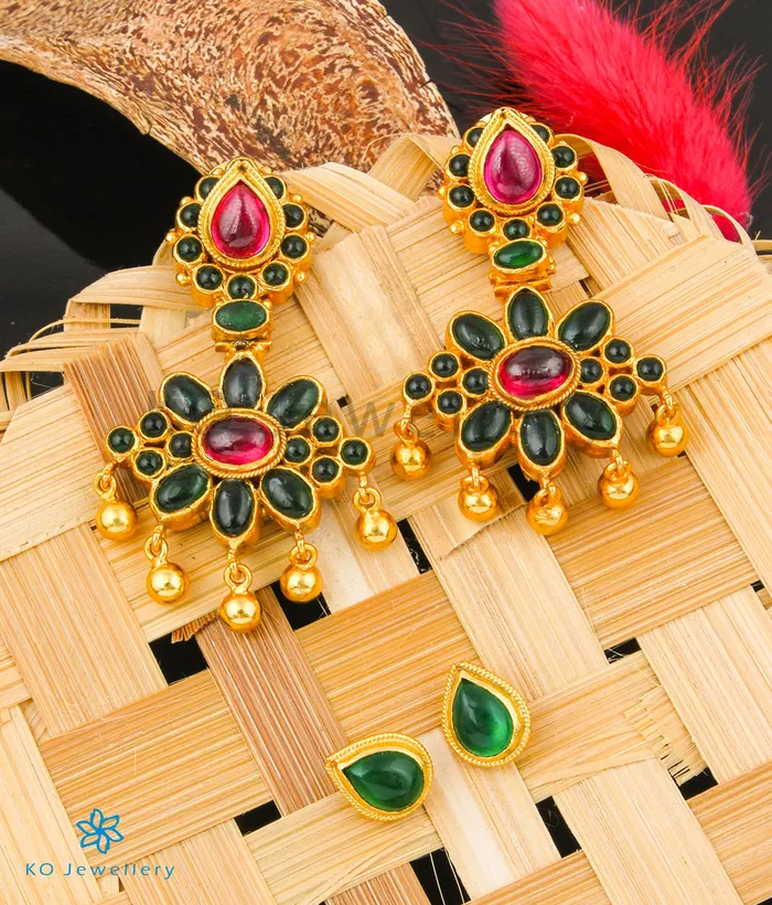 Silversmith Earrings The Dvaita Silver Kempu Reversible EarringsRedGreen