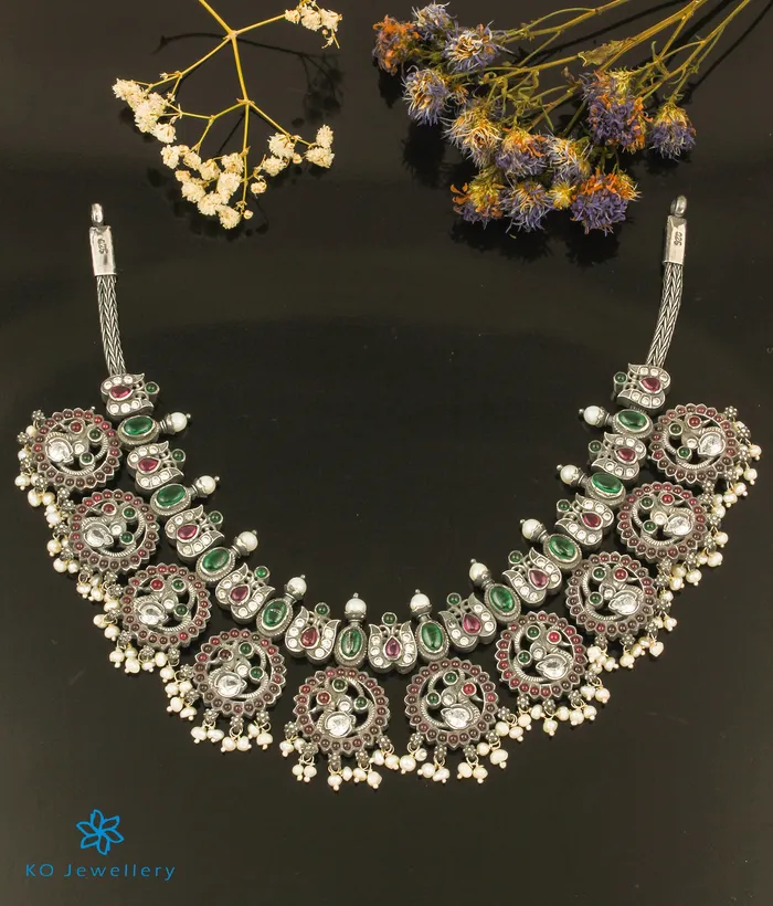 Silversmith Necklaces The Advika Silver Peacock Necklace Oxidised