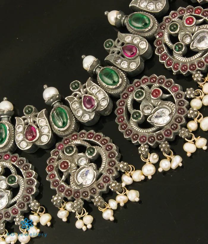 Silversmith Necklaces The Advika Silver Peacock Necklace Oxidised