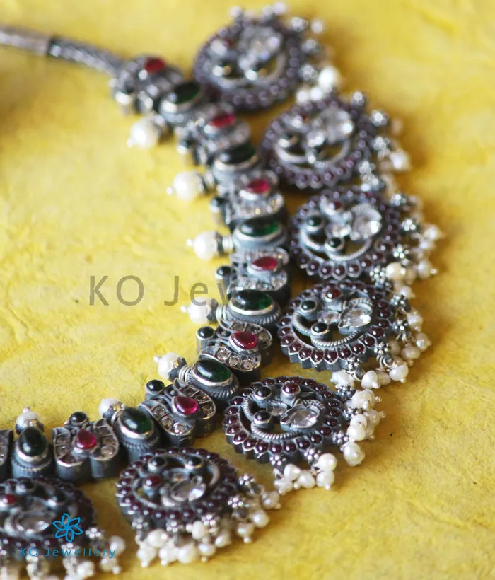 Silversmith Necklaces The Advika Silver Peacock Necklace Oxidised