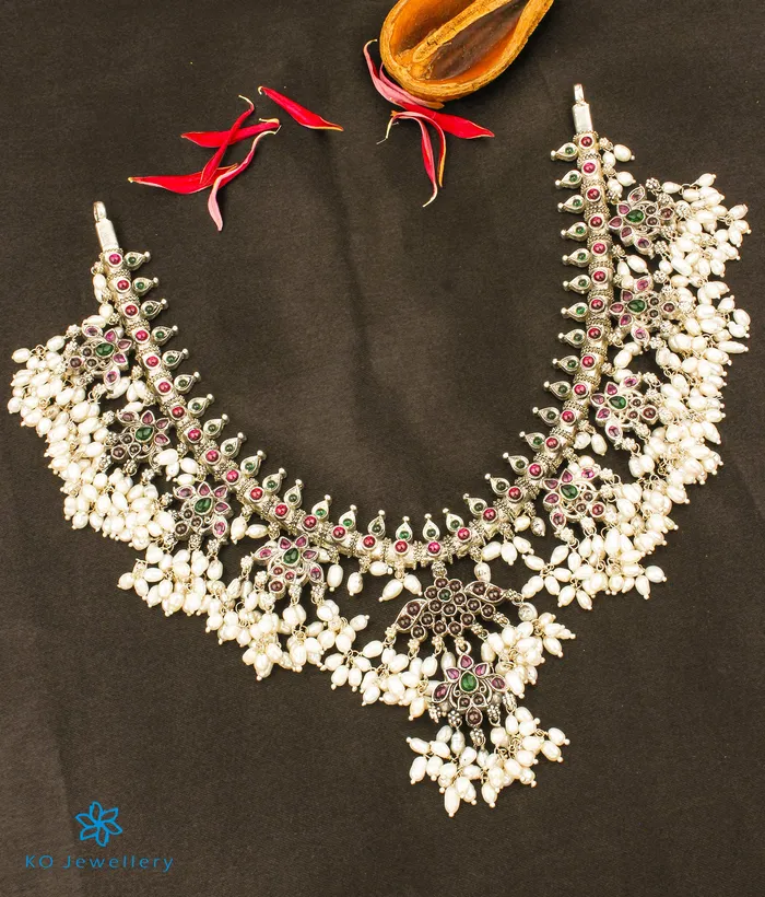 Silversmith Necklaces The Barha Silver Guttapusalu Necklace OxidisedShort Silversmith Necklaces The Barha Silver Guttapusalu Necklace OxidisedShort