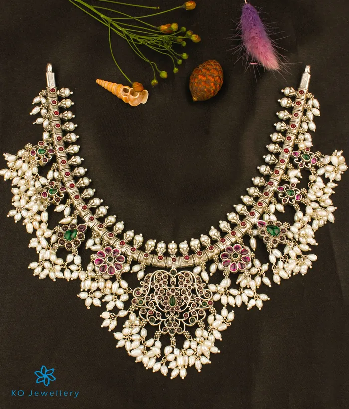 Silversmith Necklaces The Sagara Silver Guttapusalu Necklace ShortOxidised