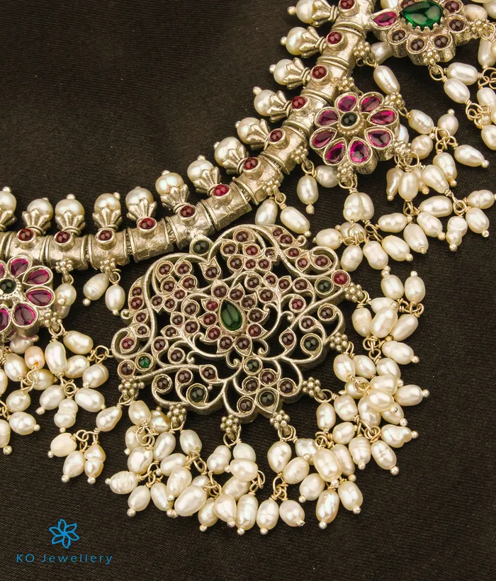 Silversmith Necklaces The Sagara Silver Guttapusalu Necklace ShortOxidised