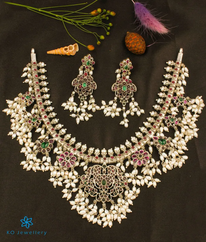 Silversmith Necklaces The Sagara Silver Guttapusalu Necklace ShortOxidised