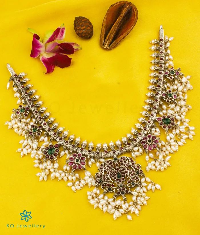Silversmith Necklaces The Sagara Silver Guttapusalu Necklace ShortOxidised