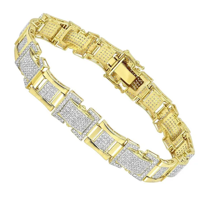 Small Brilliant Cut 925 Carats Natural Earth Mined Diamonds Mens Bracelet 14K Yg New GB Bracelets Small Brilliant Cut 925 Carats Natural Earth Mined Diamonds Mens Bracelet 14K Yg New GB Bracelets