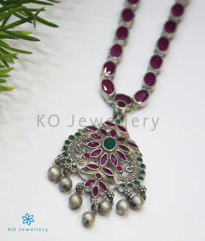 The Kusum Silver Kempu Necklace Oxidised Silversmith Necklaces