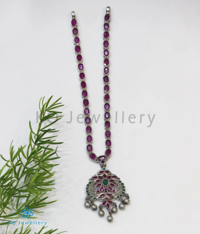 The Kusum Silver Kempu Necklace Oxidised Silversmith Necklaces