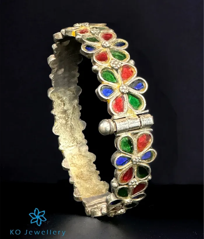 The Silver Antique Enamel Openable Bracelet Size 28 Jaipur Bracelets