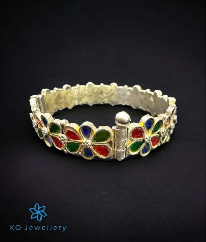 The Silver Antique Enamel Openable Bracelet Size 28 Jaipur Bracelets
