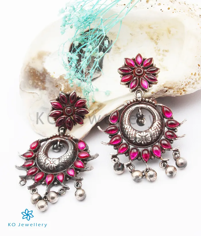 The Sreejata Silver Kempu Earrings Silversmith Earrings
