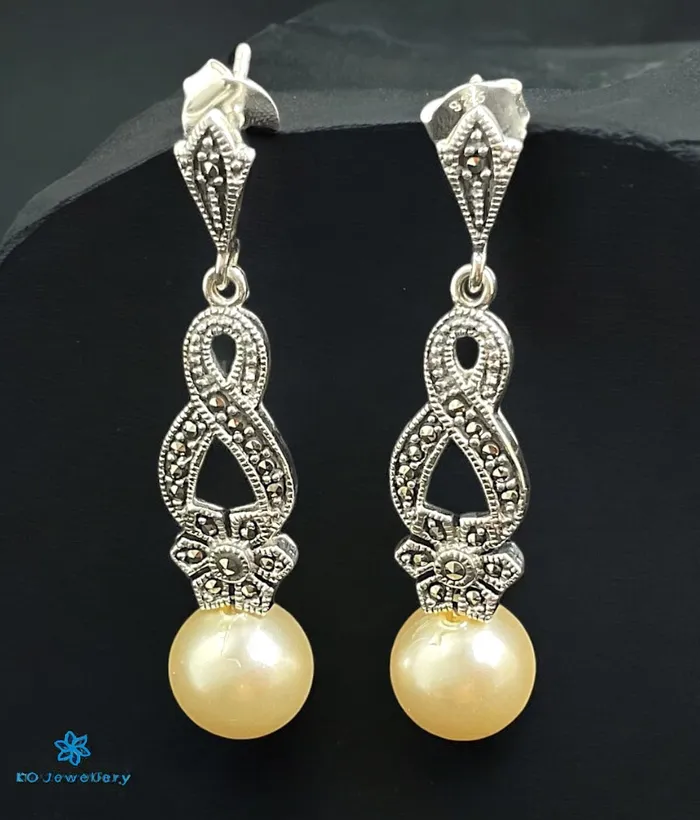 The Viola Silver Marcasite Cocktail Earrings Pearl Marcasite Earrings