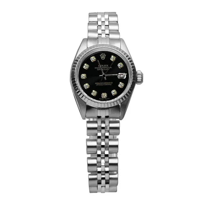 Watches GB Black Diamond Dial Rolex Date Just Ss Women Datejust Watch