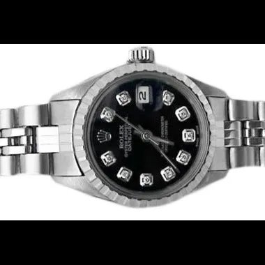 Watches GB Black Diamond Dial Rolex Date Just Ss Women Datejust Watch