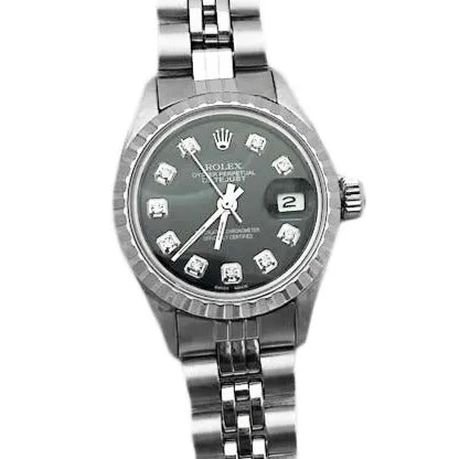 Watches GB Black Diamond Dial Rolex Date Just Ss Women Datejust Watch