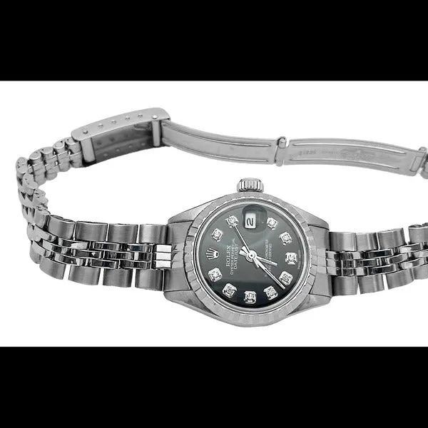 Watches GB Black Diamond Dial Rolex Date Just Ss Women Datejust Watch