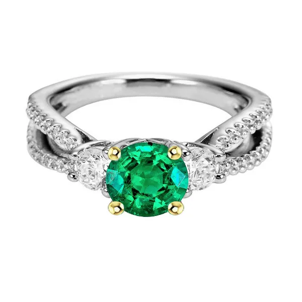 Womens Ring Green Emerald Round Cut Diamonds HarryChadEntcom Rings